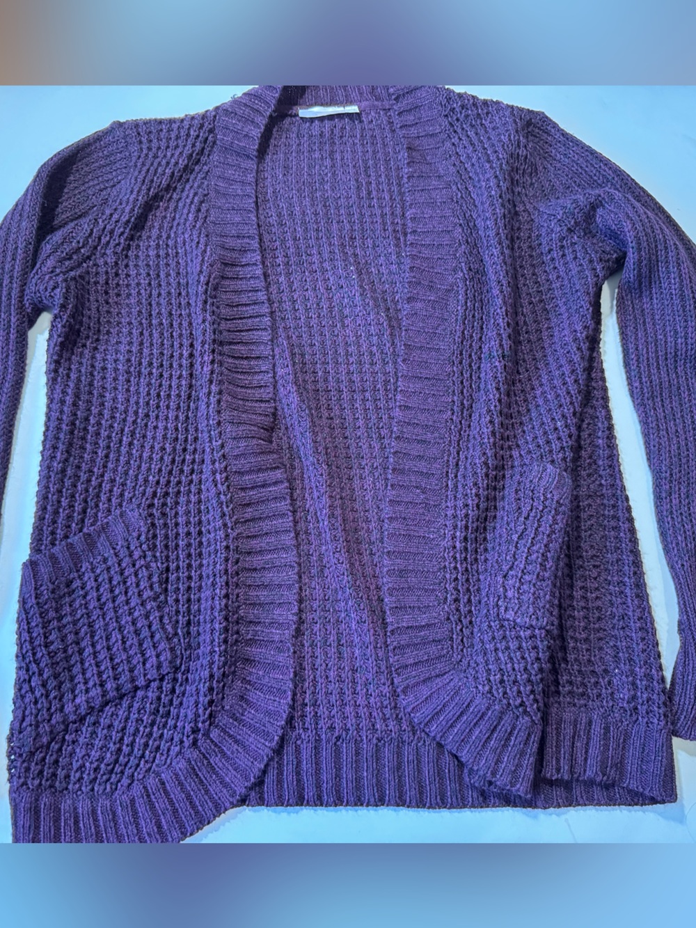 RD Style Purple Open-Front Waffle Knit Cardigan
